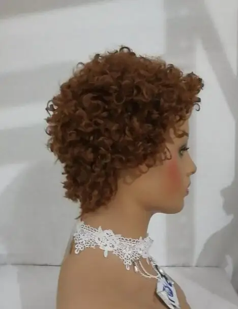 Peruca Curta Curly para Mulher, Afro Sintético, Perucas Marrons