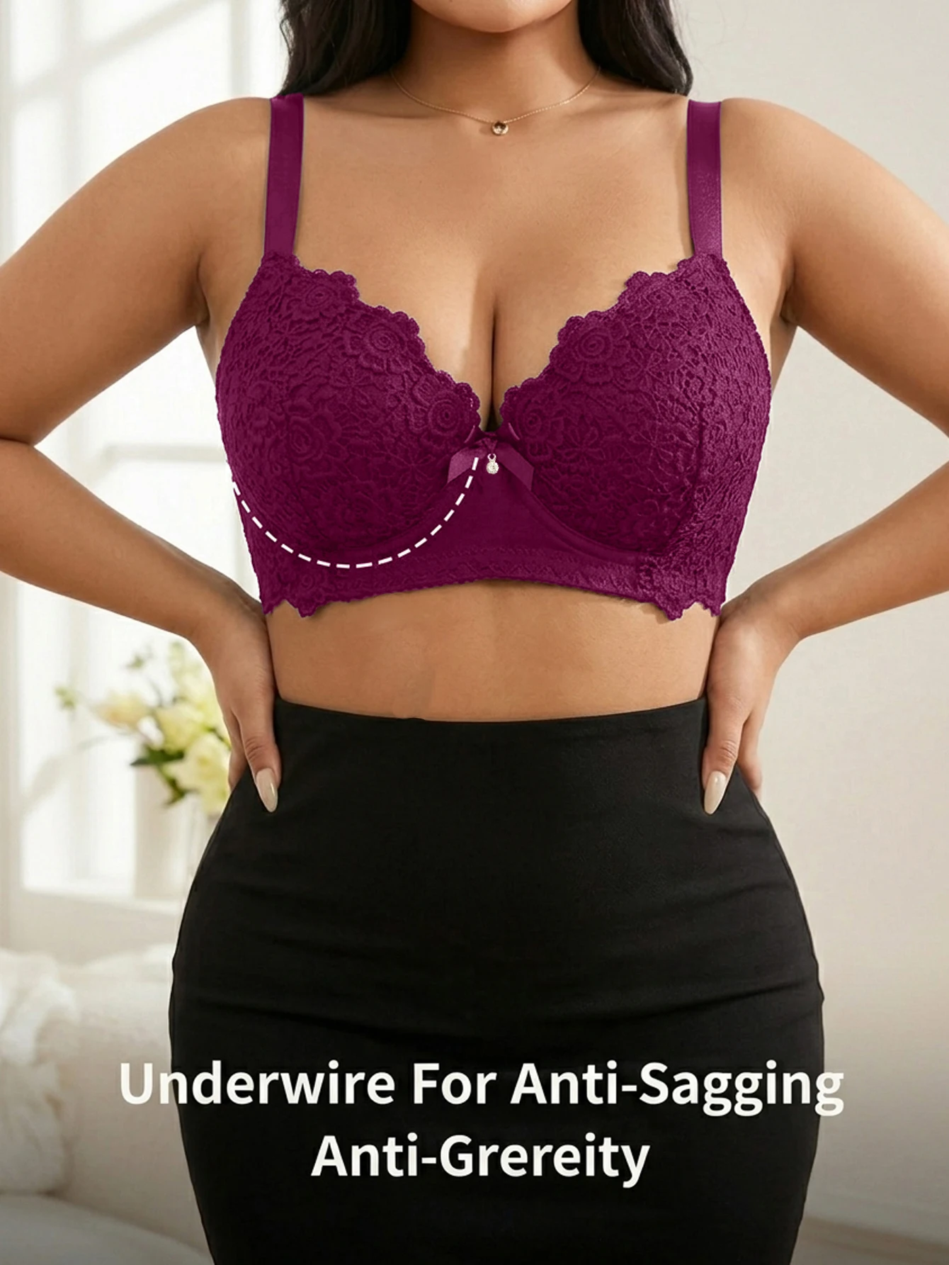 Women Plus Size Floral Push Up Bra Underwire Side Support Anti-Sagging with Wide Adjustable Straps Full Cup Brassiere view 5