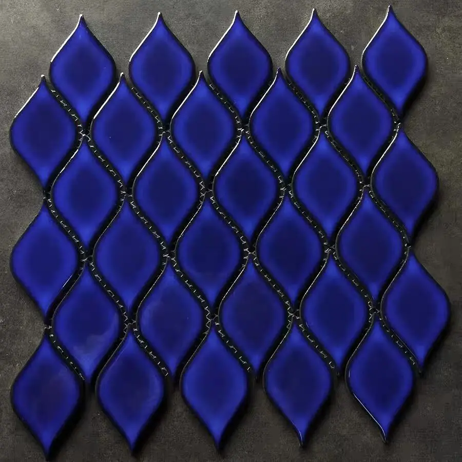 Blue ceramic  leaf mosaic tile wall antique balcony bar background kitchen bathroom shower decoration wall floor tiles
