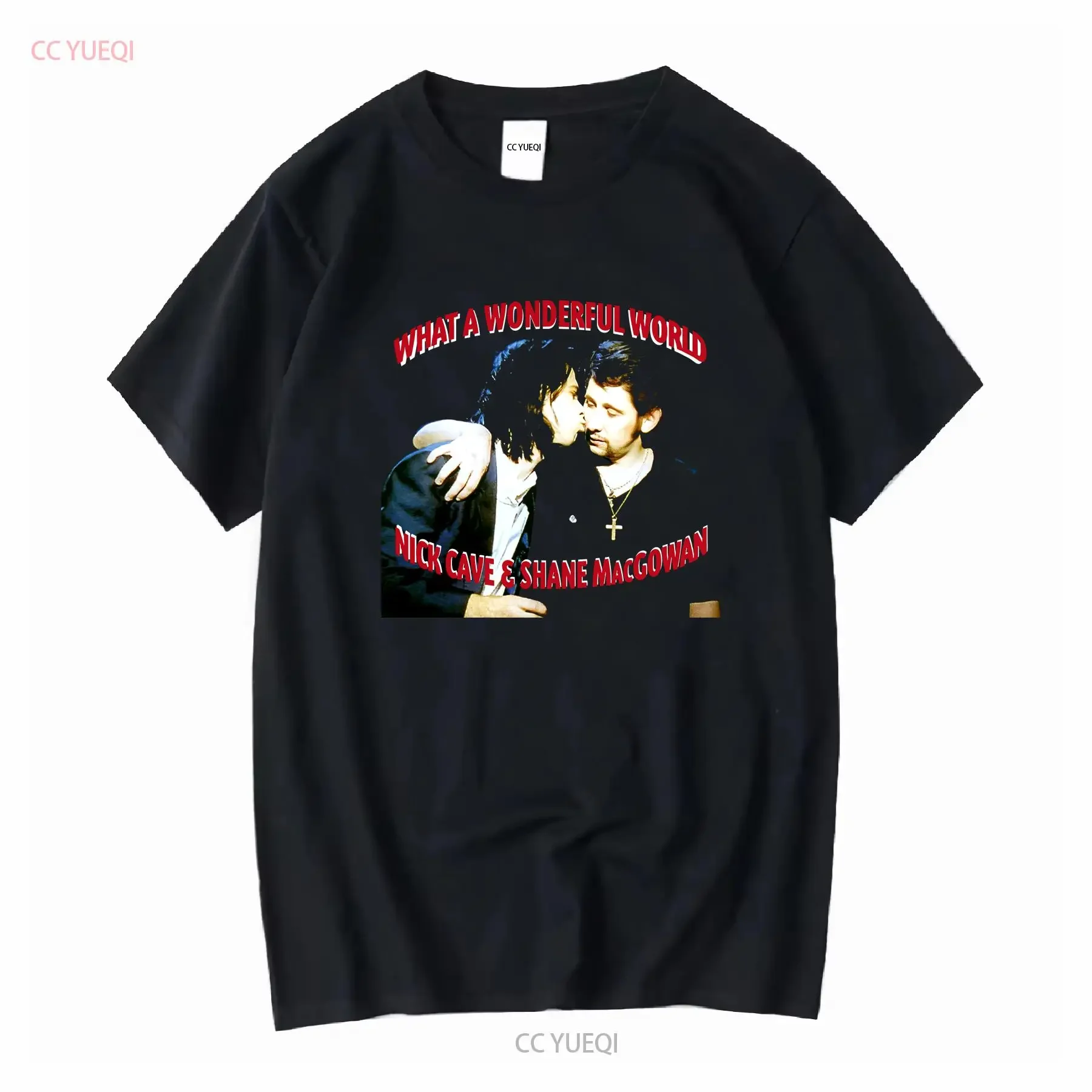 Camiseta negra What a Wonderful World Shane MacGowan Nick Cave, ropa de calle transpirable lavada vintage, cómoda y suave para hombre