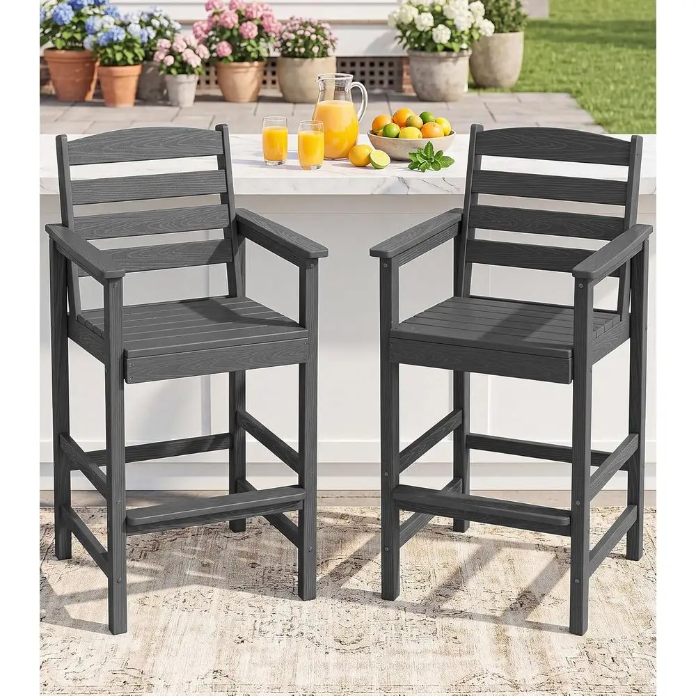 

Grey Outdoor Bar Height Adirondack Chairs Set of 2 for Balcony, Patio, or Garden