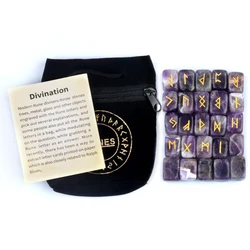 25pcs/set 18x12mm Natural Stone Crystal Agate Amethysts Beads Without Holes Engraved Lune Rune Stone Ruiniwen Jewelry Accessory
