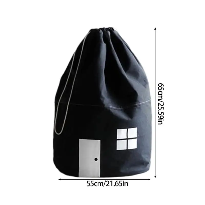 G6KF Childrens Playroom Cotton Canvas Drawstring Bag with Decorative House