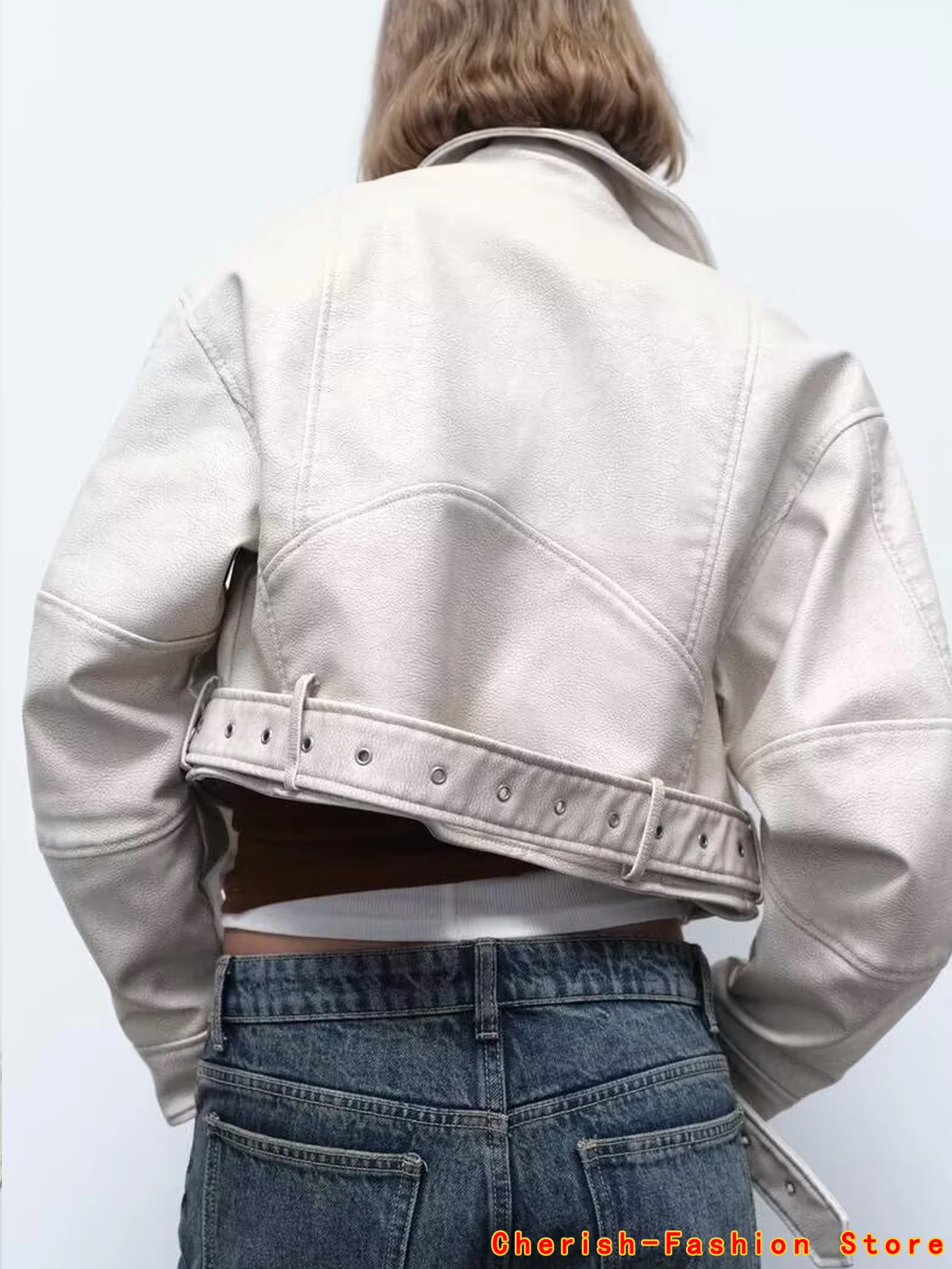 Lente Herfst Vrouwen Mode Casual Zilveren Korte Kunstleer Jas Streetwear Vrouwelijke Rits Riem Losse Jas Uitloper Merk Jas