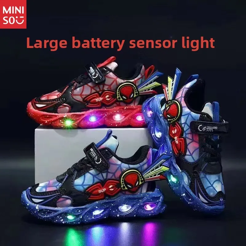 

Miniso 2025 Boys Spider-Man Light Up Shoes, Leather Waterproof Sneakers for Kids Autumn Winter Running