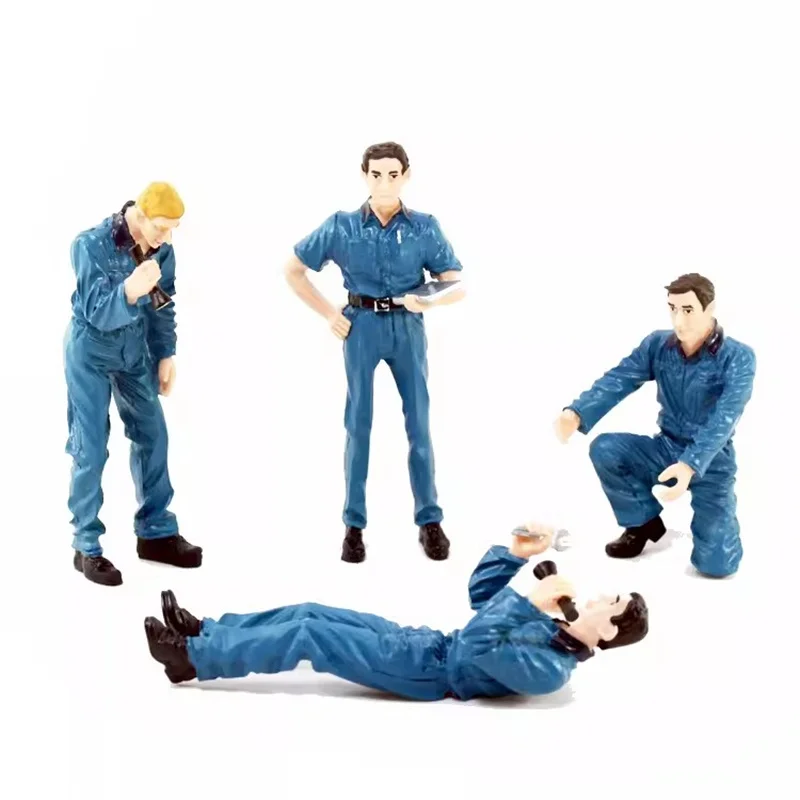 1/18 Schaal 4 Stuks Hars Reparateur Model Voertuig Reparatie Fabriek Reparatie Werknemer Scène Accessoires Action Figure Speelgoed Gift Collectie