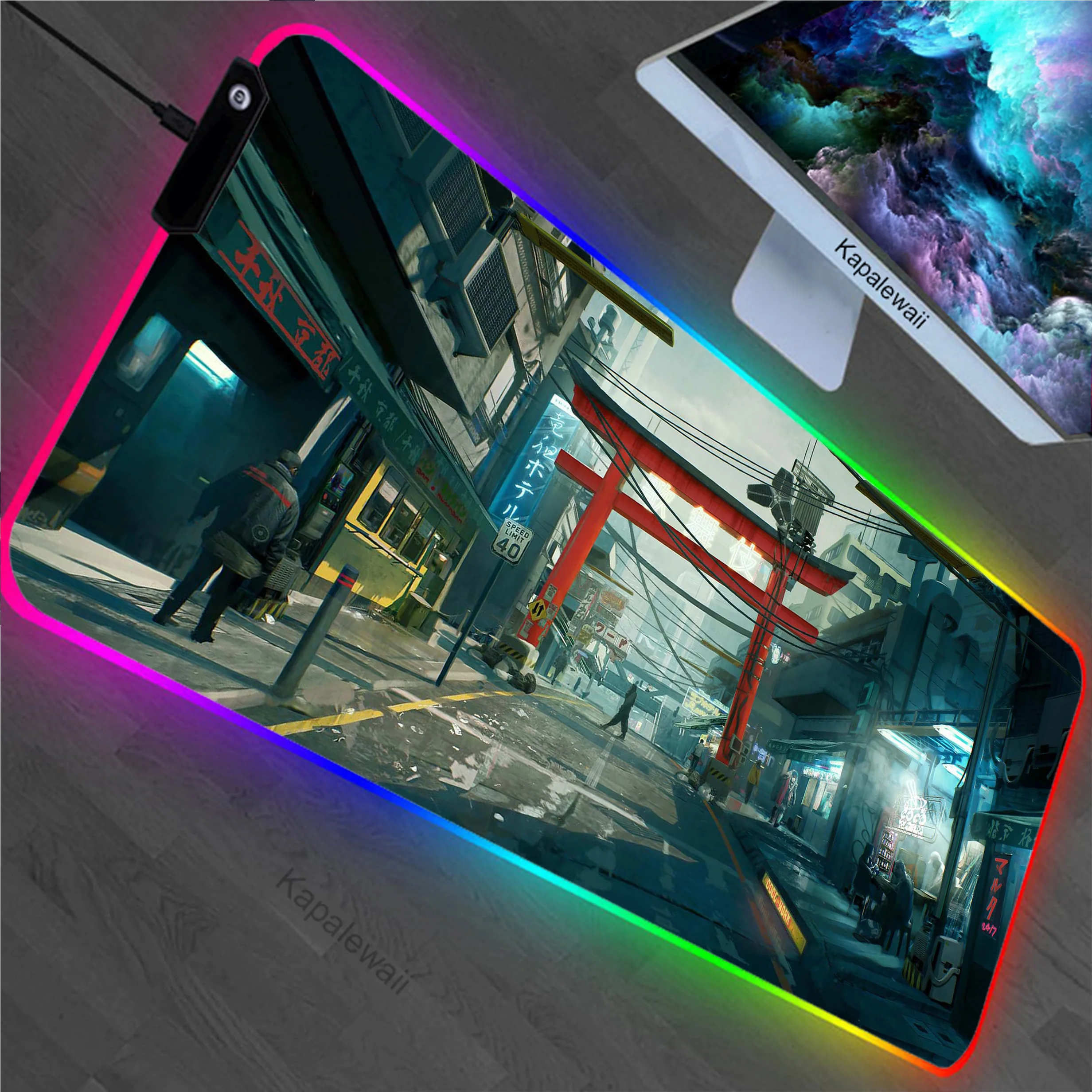 

Japanese Landscape RGB Mouse Pad LED XXL Anti-slip Mousepad Rubber Keyboard Pads Gaming Setup Accessories Mouse Mat 900x400mm