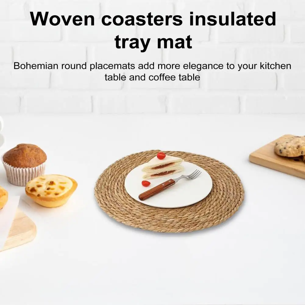 

Protective Plate Mat Woven Round Placemat Hand-woven Rattan Placemats Set for Dining Table Decor Rustic Boho Farmhouse Weave