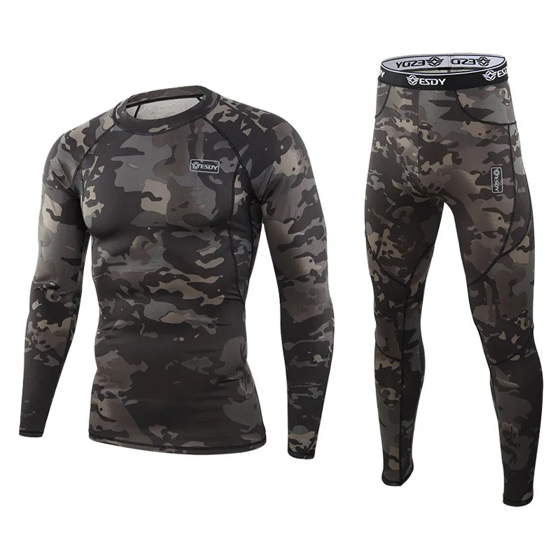 Men Ouutdoor Winter Fleece Warm Thermal Underwear Quick Drying Underwear Set Long Johns Man Camouflage Tactical Clothing Suits