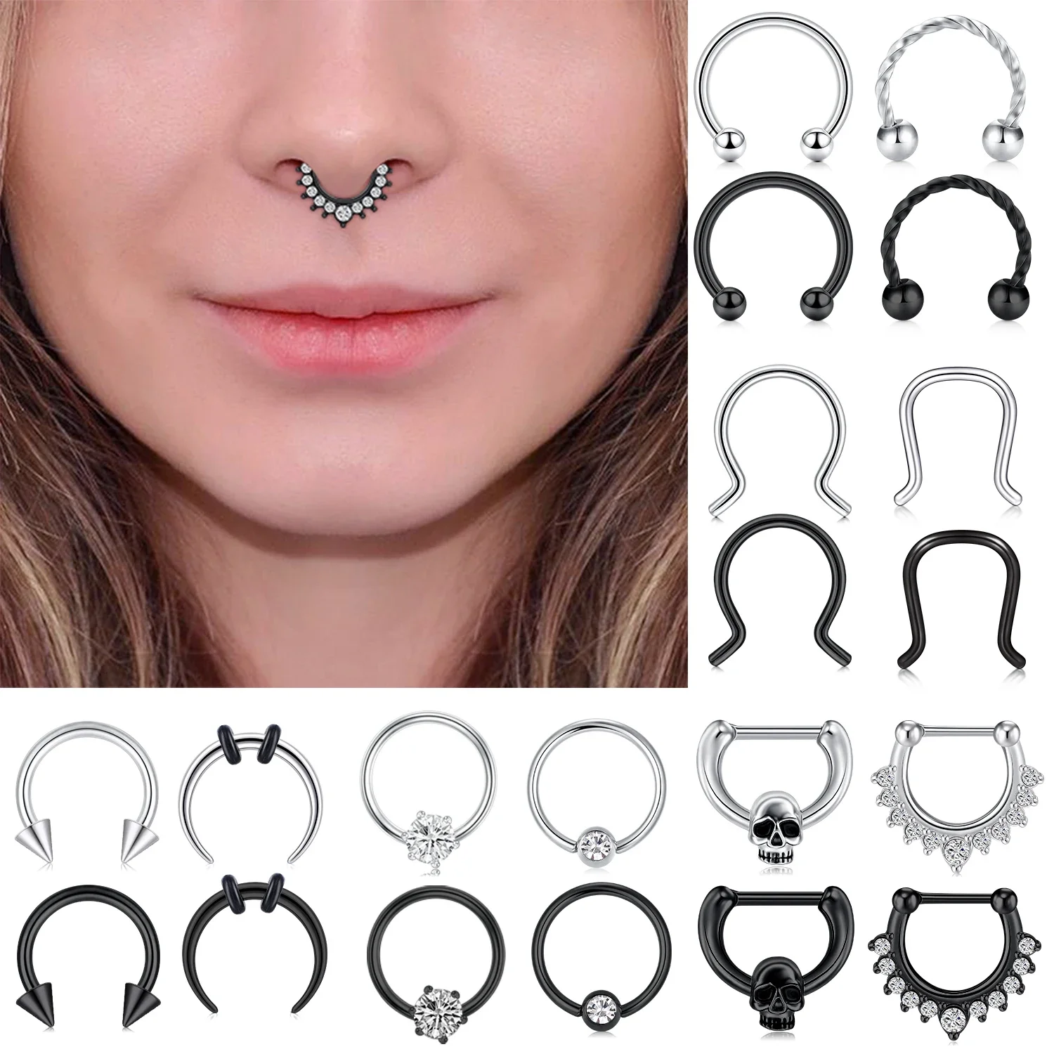 20/40pcs 316L Stainless Steel Horseshoe Nose Ring Set - Cartilage, Helix, Daith, Tragus Earring - Body Piercing Jewelry