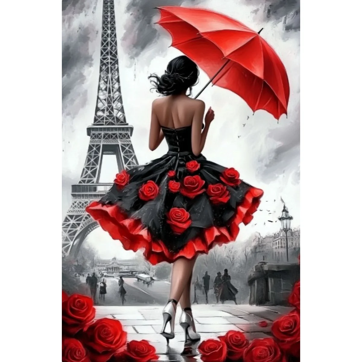 1 Stück 30x40 cm/11,8x15,7 Zoll, 11Ct/14Ct Kreuzstich-Set, DIY Valentinstagsgeschenk, Stickerei-Set für Festlichkeiten, Eiffelturm Rotes Kleid – Detail 4