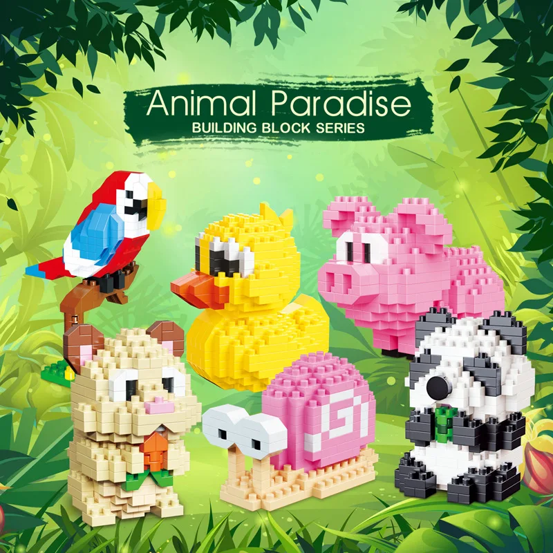 

kawaii Animal Model DIY Micro Building Blocks 3D Parrot Panda Little Yellow Duck Snail Hamster Pig Mini Brick Toys For Kids Gift