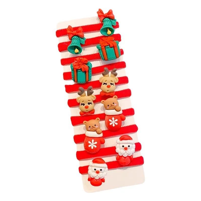 Christmas Hair Ties for Girls Cute Santa Reindeer Snowman Christmas Tree Elastic Hair Bands Holiday Hair Accessories Gift Set
