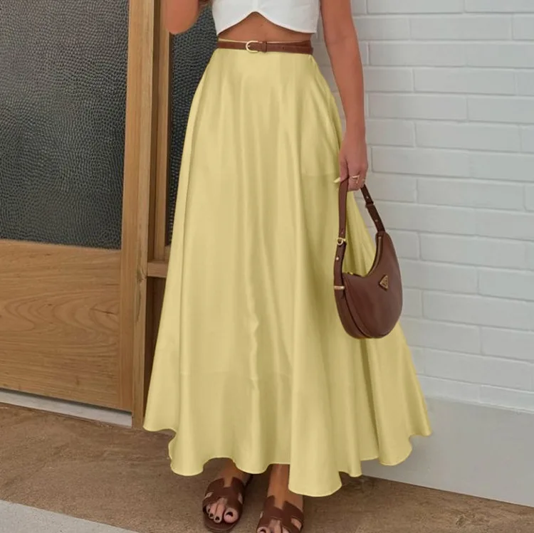 Skirts Women Mid Length Skirt A Line High Waist Slim Fit Solid Casual Elegant Splice Y2k Streetwear Pocket Work Summer 2026