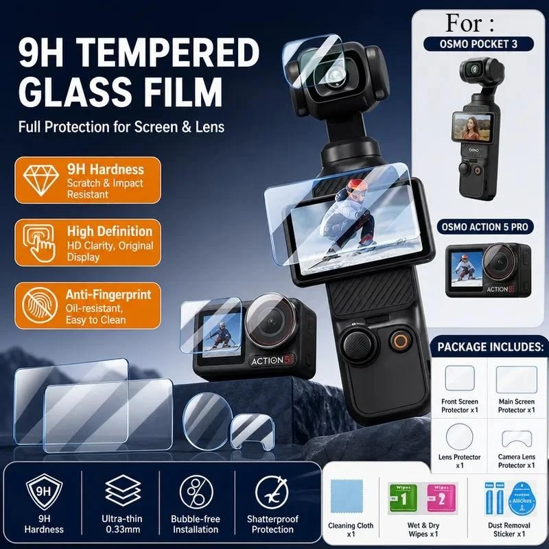 3pcs for DJI Action 5 Pro Tempered Film High Definition Screen Protector for Pocket 3 Pocket Camera Dustproof and Fingerprint