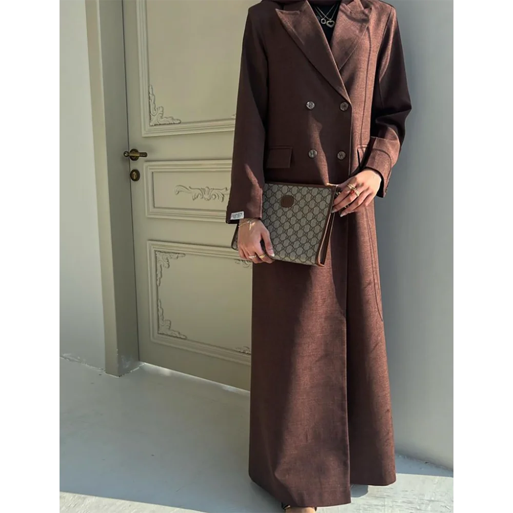 Elegant Women Long Jacket Slim Double Breasted Female Daily Coat Formal Ankle Length Dress jaqueta feminina