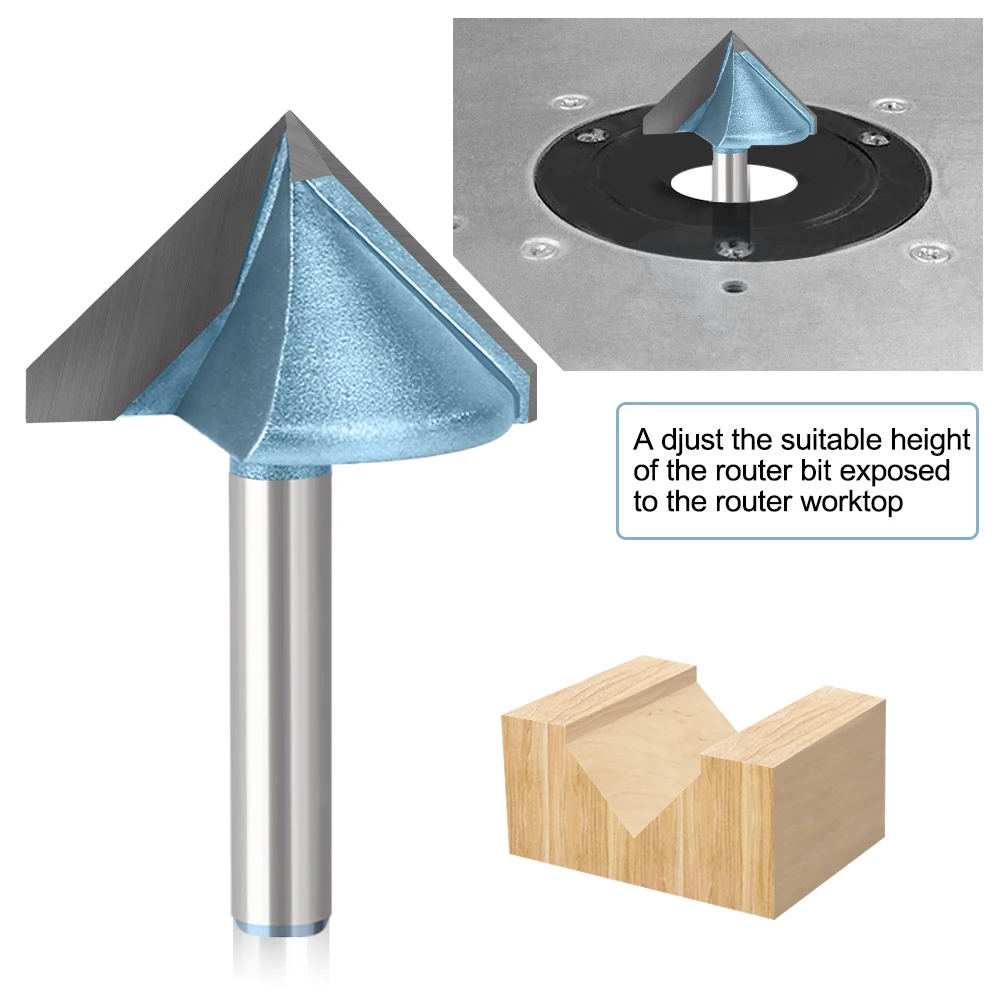V Groove Template Router Bit, Esquerda e Direita, 6 1, 4Shank, 90 graus