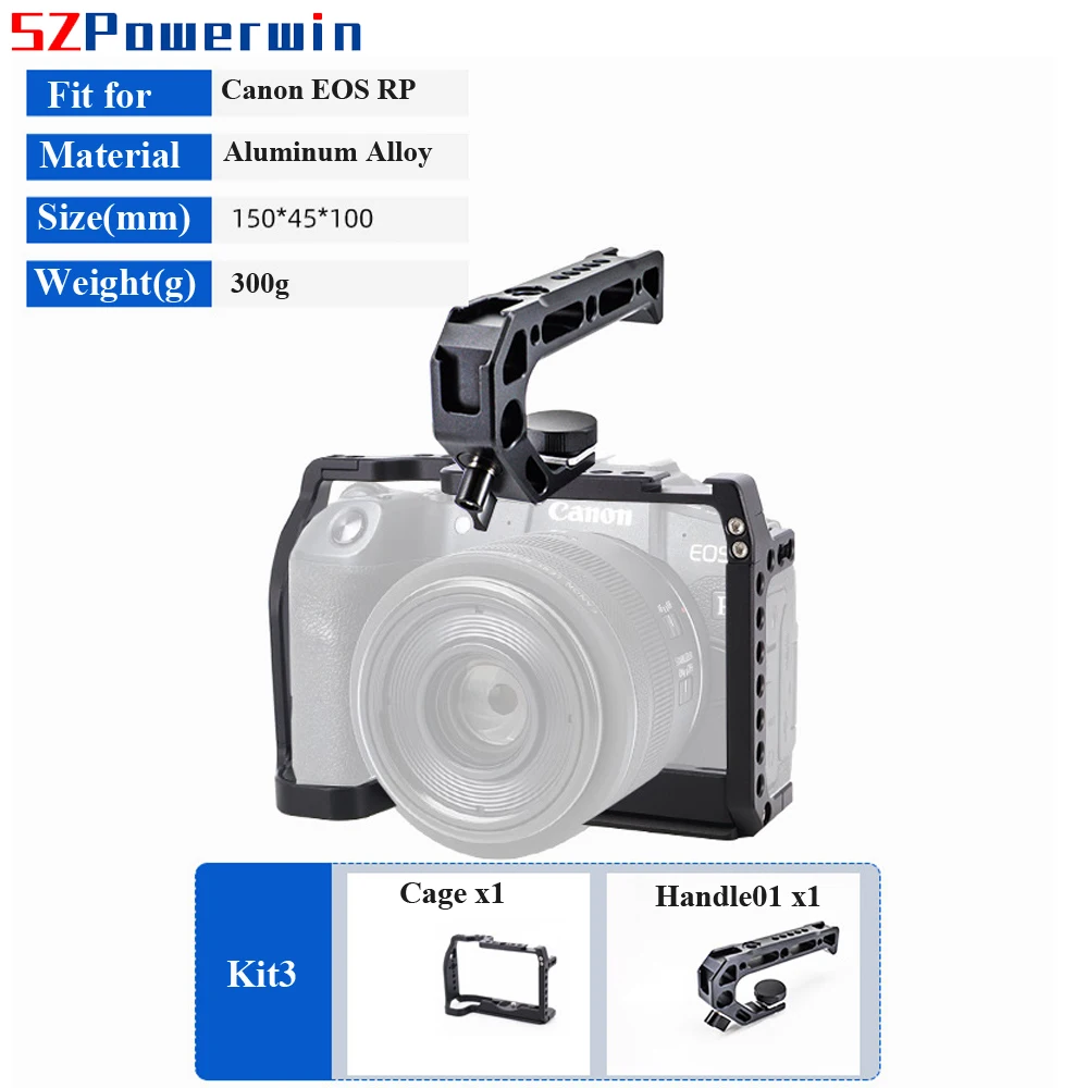 Powerwin Camera Cage For Canon EOS RP with wooden Handle Rig Kit Aluminum Alloy Multifunctional Arri Locating Screw