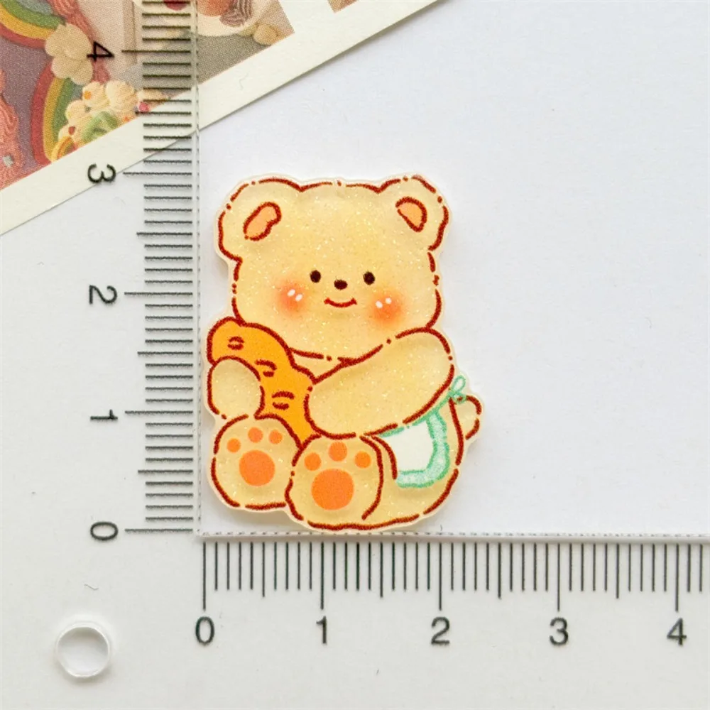 10pcs Sweet Cartoon Character Butter Bear Paster Acrylic DIY Making Hairclip Shiny Phone Decor Badge