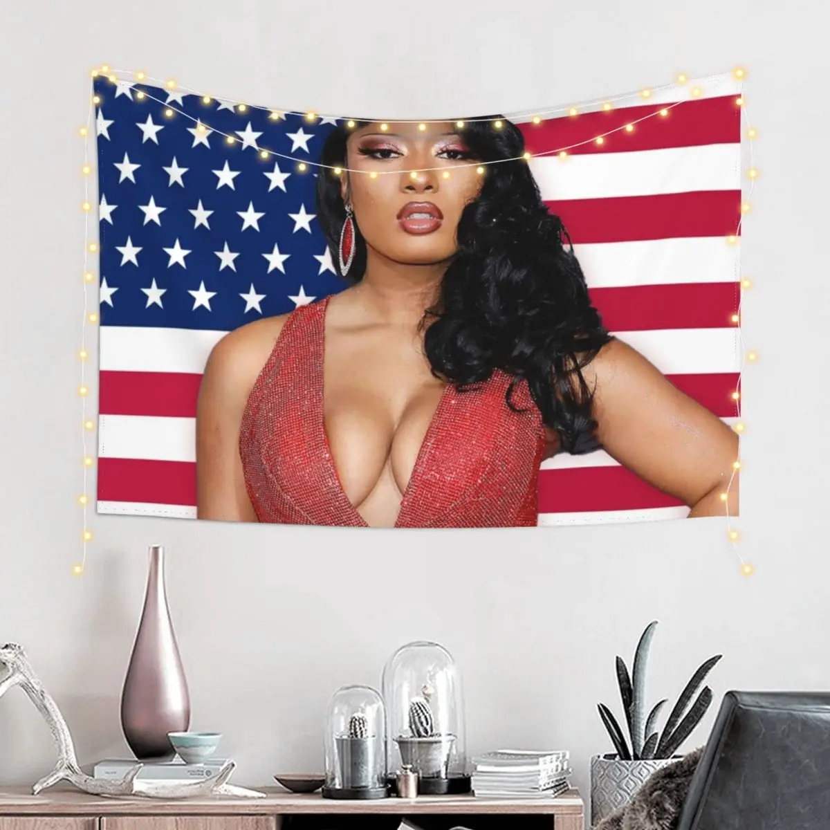 Megan Thee Stallion American Flag Tapestry Home Decoration Accessories Wallpaper Things To Decorate The Room Tapestry