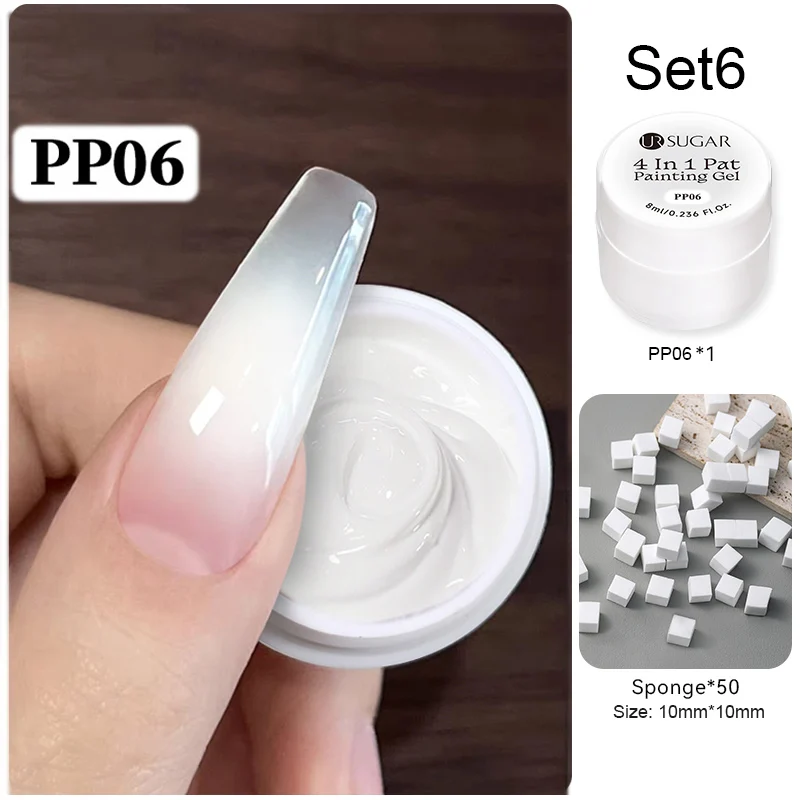 UR SUGAR 1/2 Stück Weißes Pat Painting Gel Nagellack 4-in-1 Gradient French Cover Edge Lines Nagelstempelmuster Nagel-DIY-Pattin