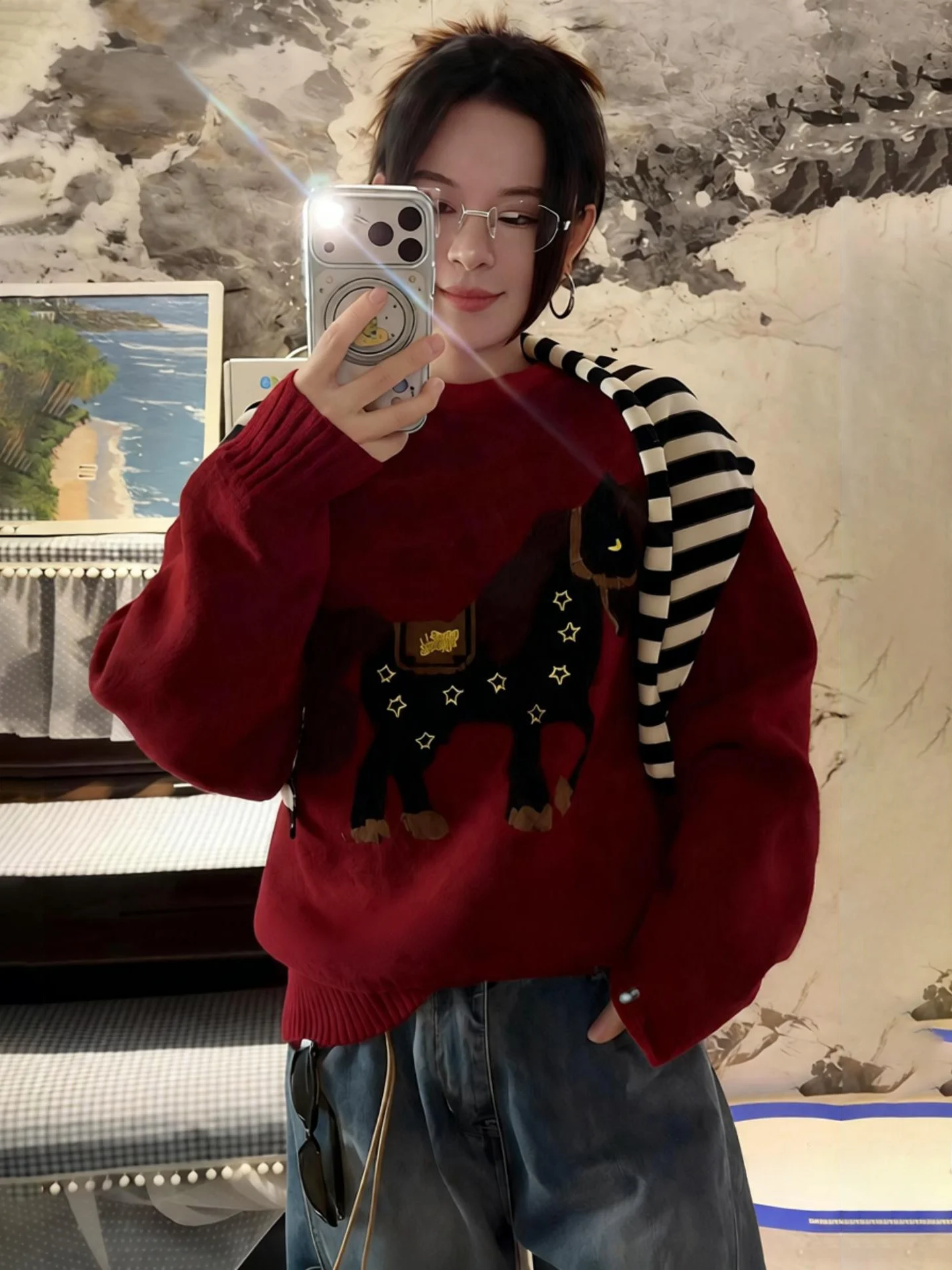 

Red round Ne Knitted Sweater for Men And Women Winter Couple Matching Cisas Aosphere Base irt Chinese Zodiac ...