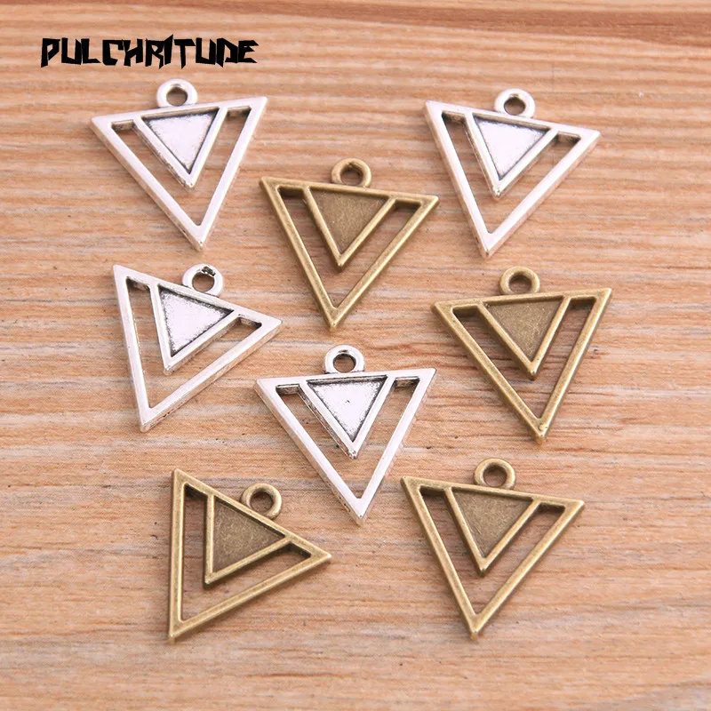 20PCS 18*19mm New Product Two Color Double Triangle Charms Geometric Pendant Jewelry Metal Alloy Jewelry Marking