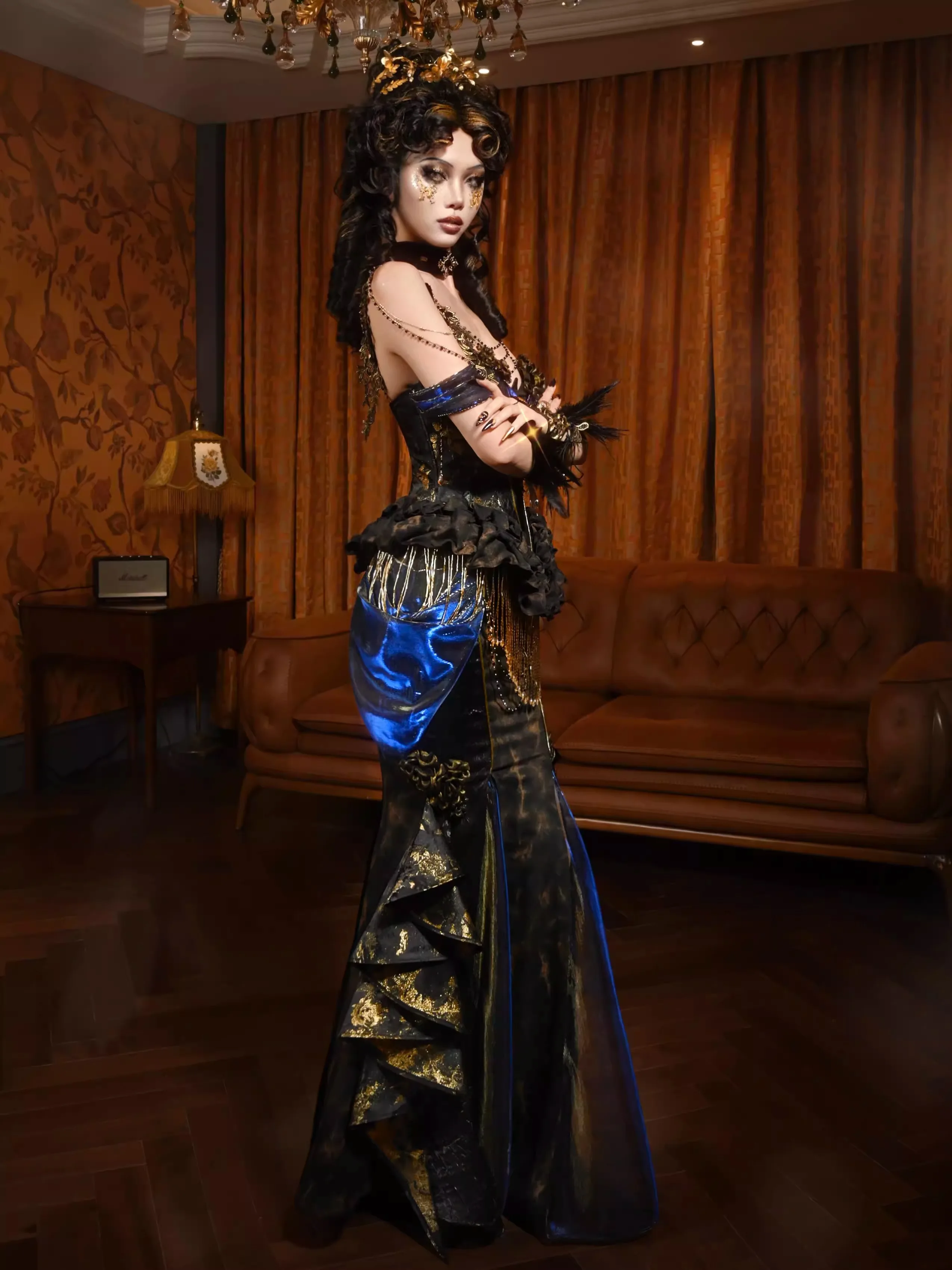 Blood Supply Original Heavy-made Gorgous Golden Ruffles Party Classic European Gothic X-long Trumpet Skirt Women Skirts