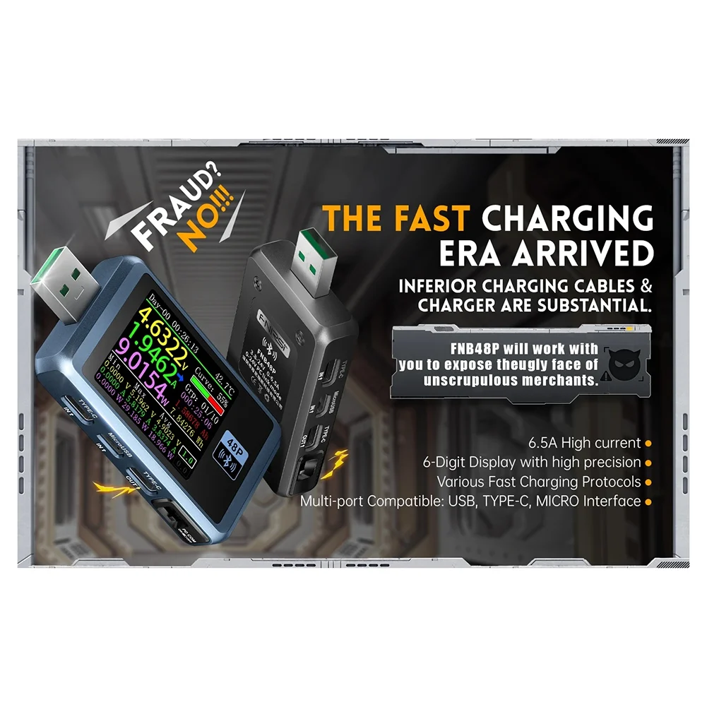 【Charger】 FNB48P USB Tester,Voltmeter,TYPE-C Detection Trigger Battery Capacity Tester FNB48P with Bluetooth Version (Blue)