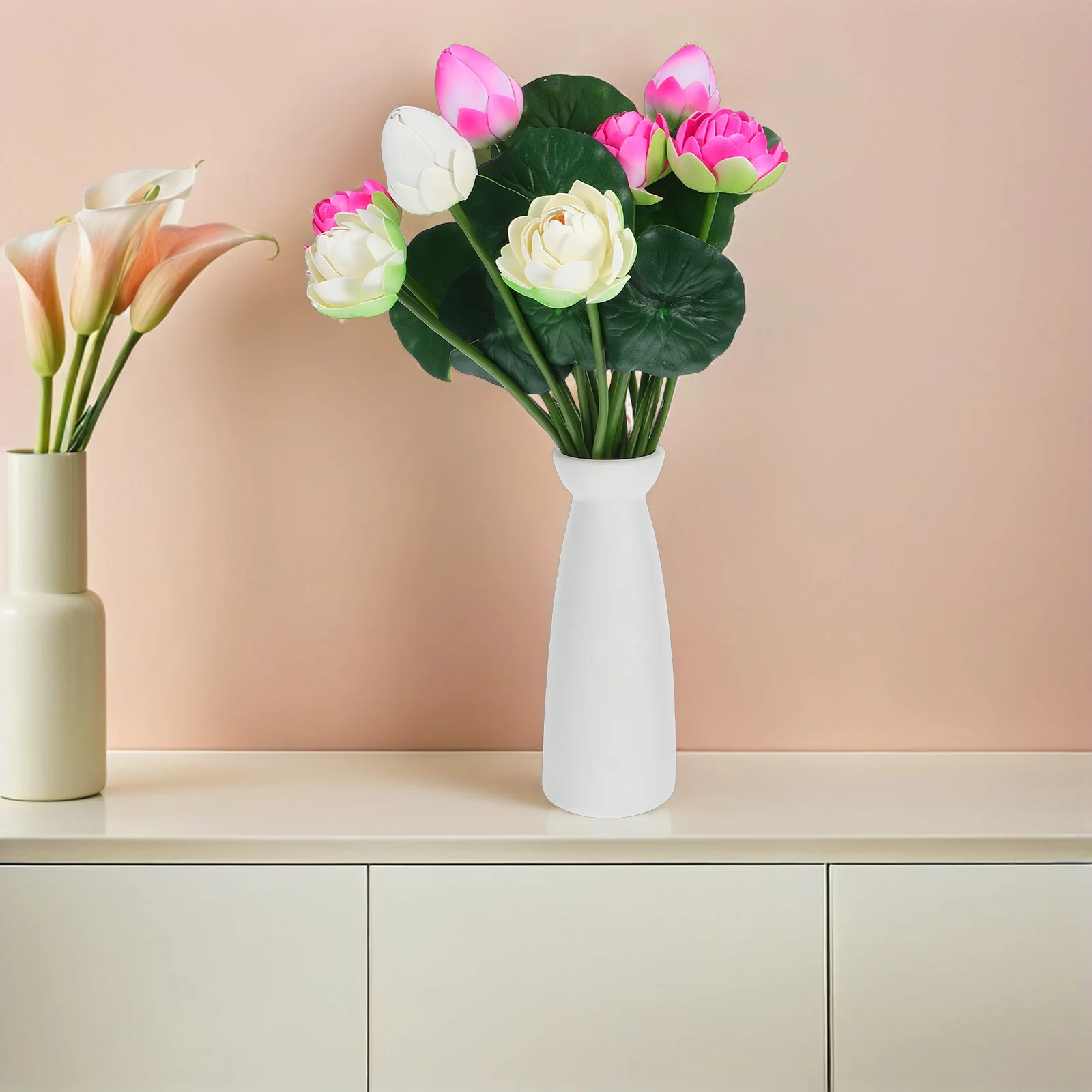 

3Pcs Simulation Lotus Flower Arrangements 7 Heads Lifelike Artificial Water Lilies for Living Room Bedroom Office Indoor Outdoor