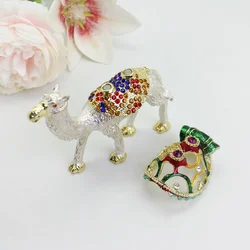 SHINNYGIFTS Camel Trinket Box Hand Painted Enamel Hinged Jewelry Box Unique Bejeweled Storage,Desert Camel Decor Ornament Box