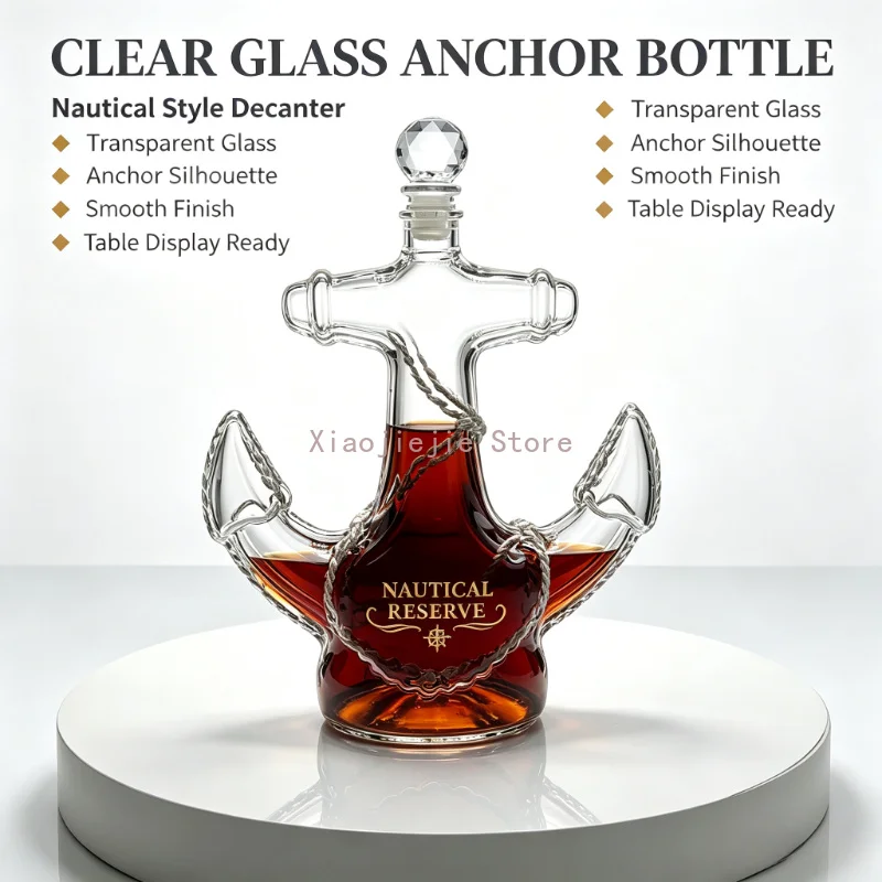 Clear Anchor Glass Whiskey Decanter, Decorative Liquor Bottle for Wine Brandy Vodka, Home Bar Decoration