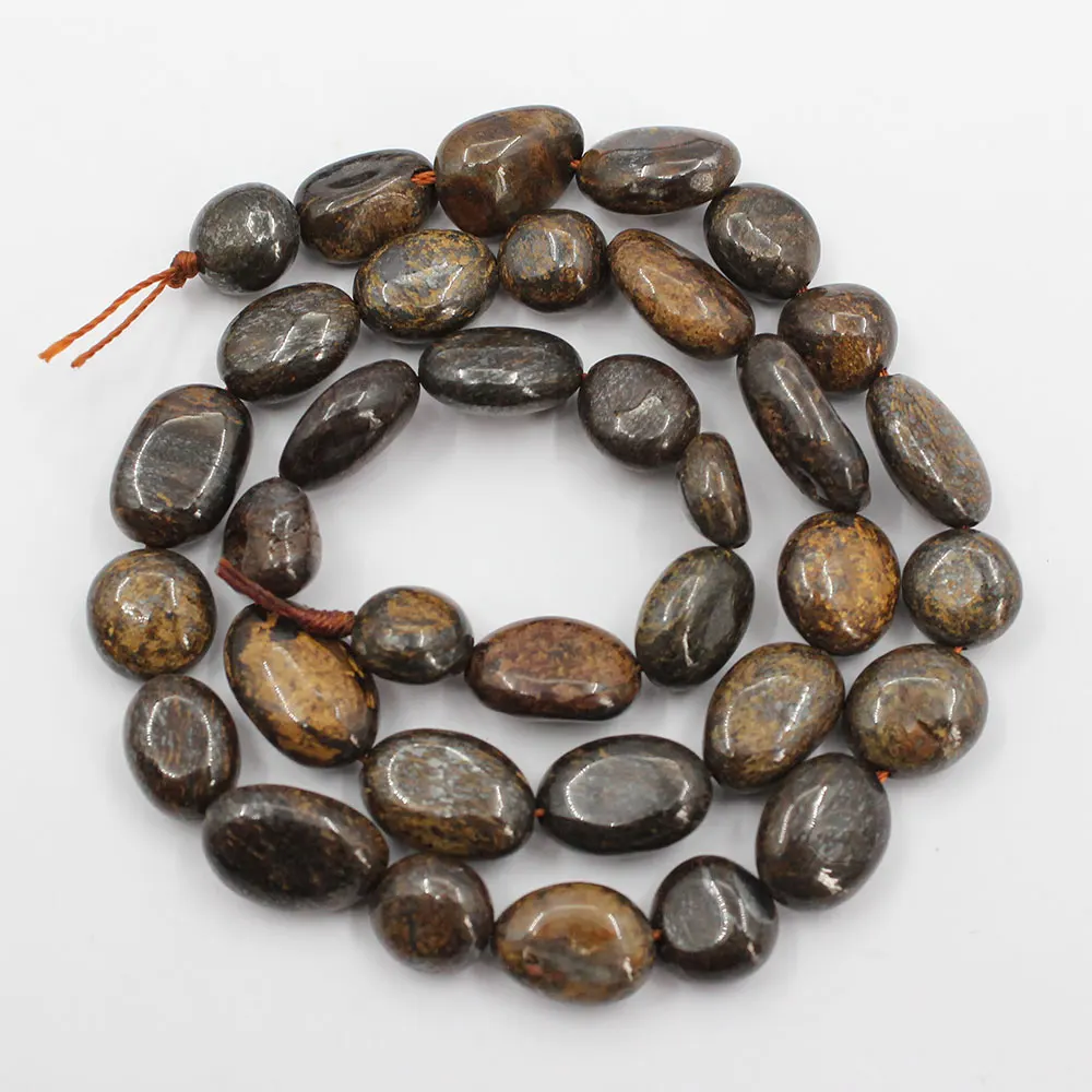 APDGG 5 Vertentes 10x11mm Natural Marrom Bronzite Suave Pepita Freeform Oval Solto Beads 15.5 "Strand Fazer Jóias DIY