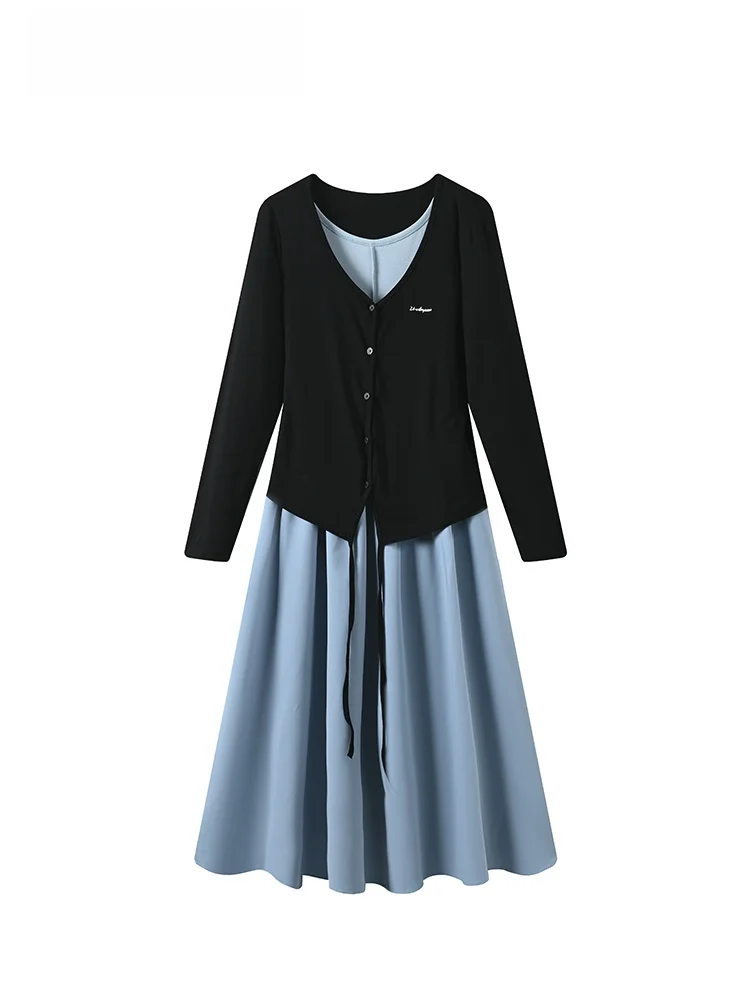 

plus Size College Sle Long Sve Dr And Cardigan Set for Women Autumn Faion plus Size Slimming Versatile Dr