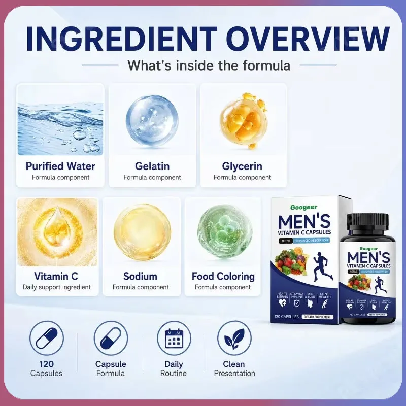

Men's Vitamin C Capsules Antioxidant Support for Daily Wellness Enhanced Absorption Formula 120 Capsules