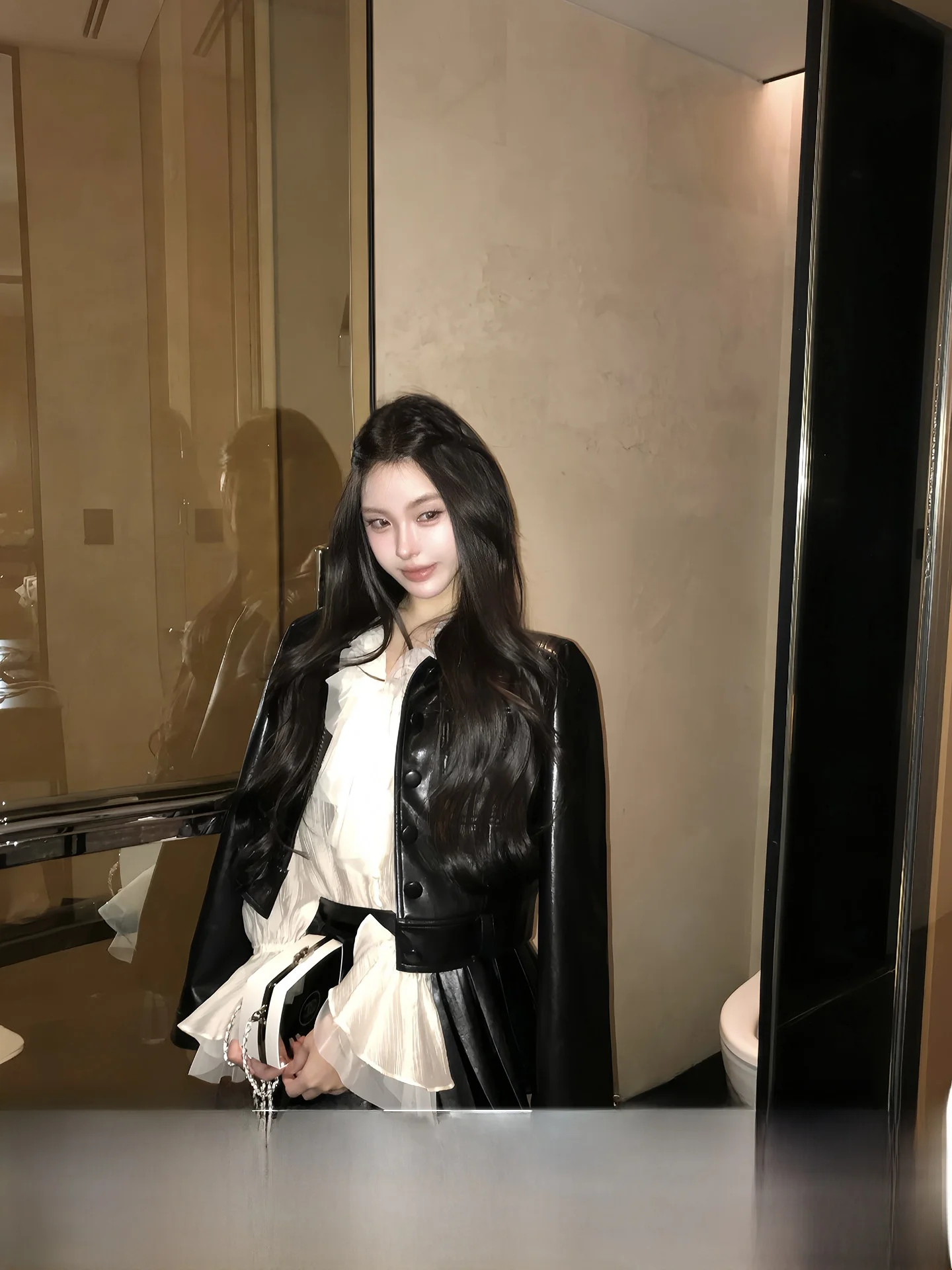 

Slimming Bla ort Classic oulder PU Leather Jaet Women's Versatile Outerwear Top OYFF Faionable Girl Sle