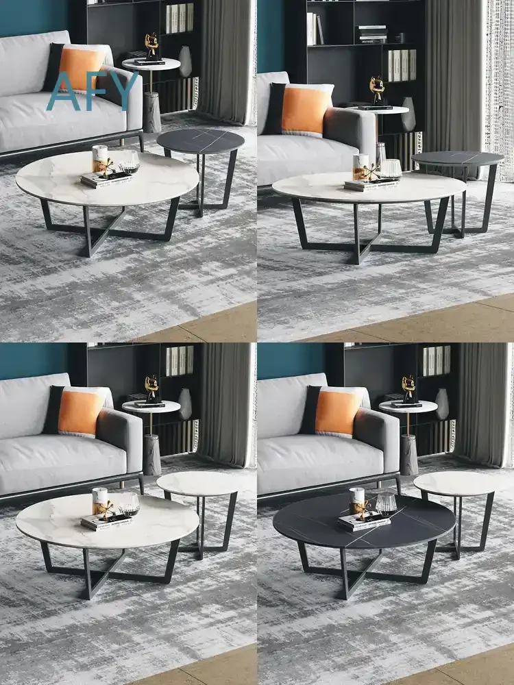 Marble Round Modular Rock Slab Coffee Table for Small Living Room Minimalist Modern Home Decor Luxury Style for Sofa