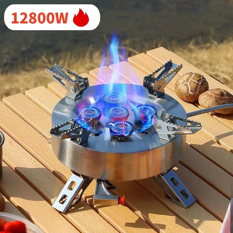 

12800W Strong Fire Power Burner Camping Stove 5-Core Outdoor Gas Stove Portable Tourist Burner Foldable Hiking Picnic Gas Cooker