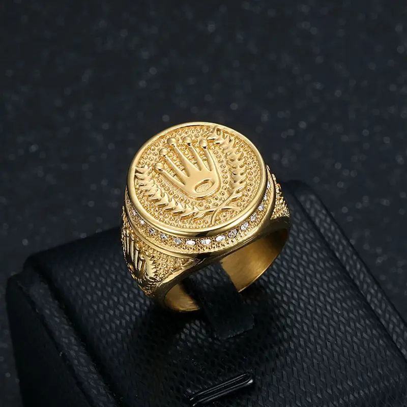 Titanium steel wheat-grain Crown three beads men's ring