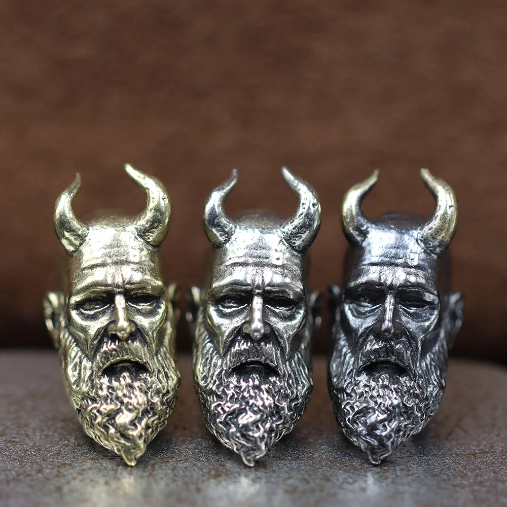 Nordic Warrior Head Sculpture Brass Knife Beads EDC DIY Paracord Woven Bracelets Lanyard Pendants Accessories Outdoor Hangings