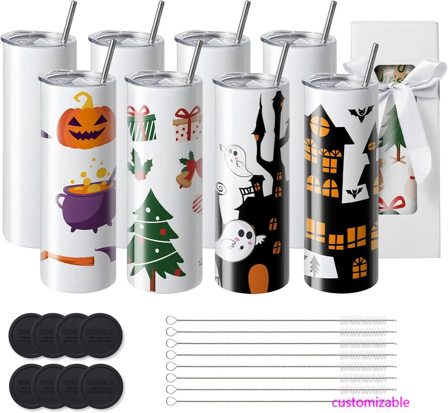 

8 Pack Sublimation Tumblers 20 Oz Skinny Straight,Stainless Steel Sublimation Tumblers Blank,Stainless Steel Double Wall Tumbler