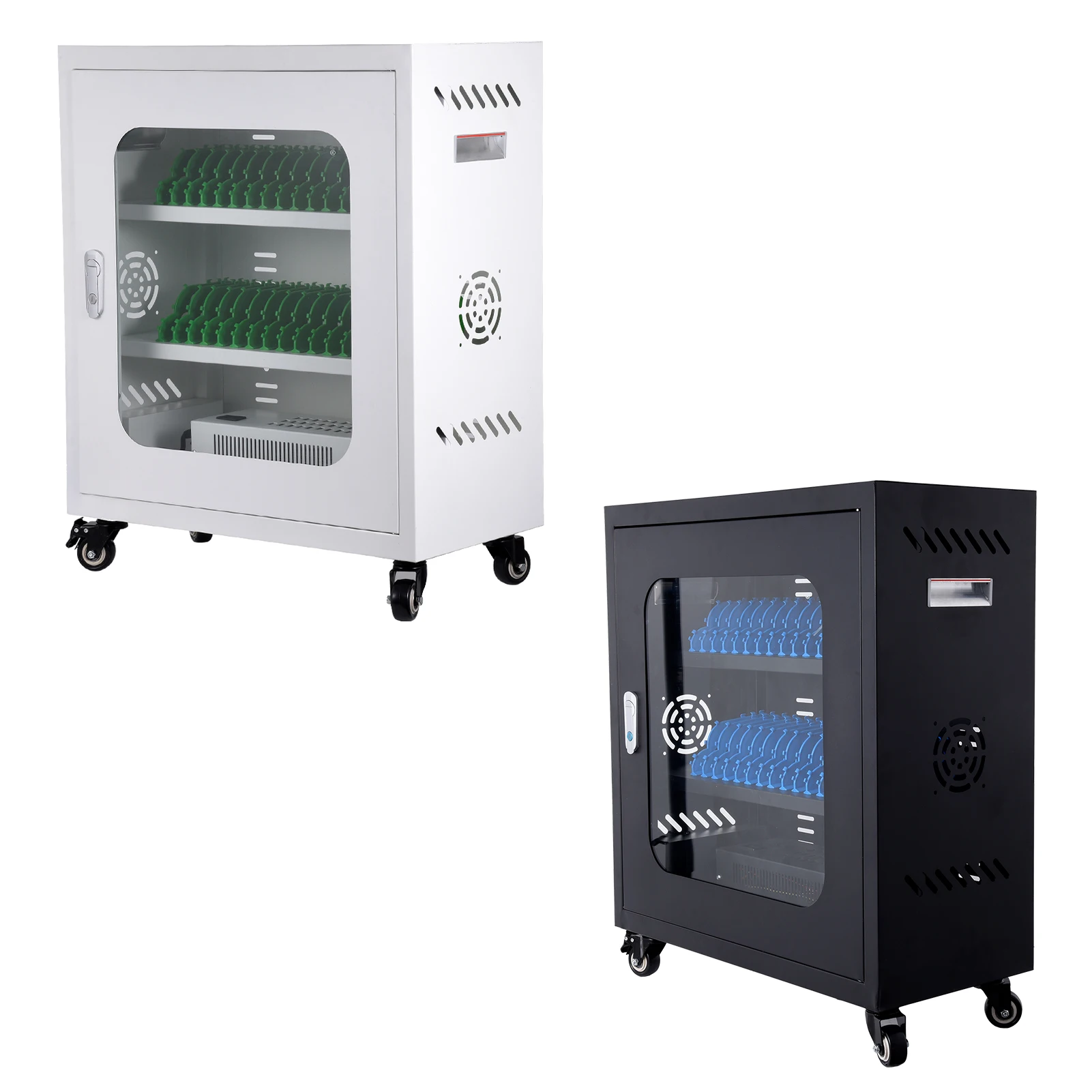 

Portable Charging Cart with USB Lockers, Cell Phone Storage & Charging Station on Wheels for Classroom