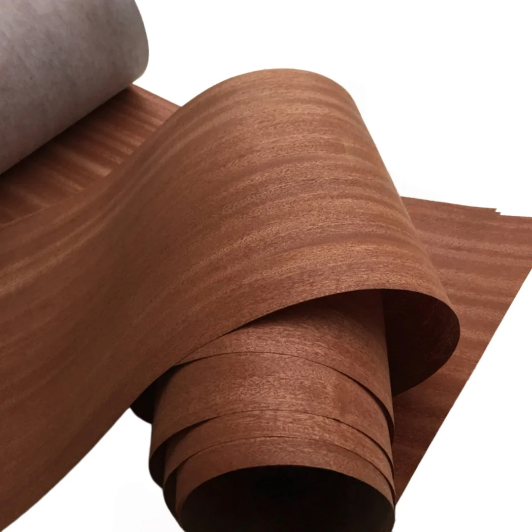 Natural Dark Sapele Veneer, 0.2mm, 250x27cm, For 3D Model Surface Decoration & Drum Shell Decoration.(Backing Non-woven Fabric)