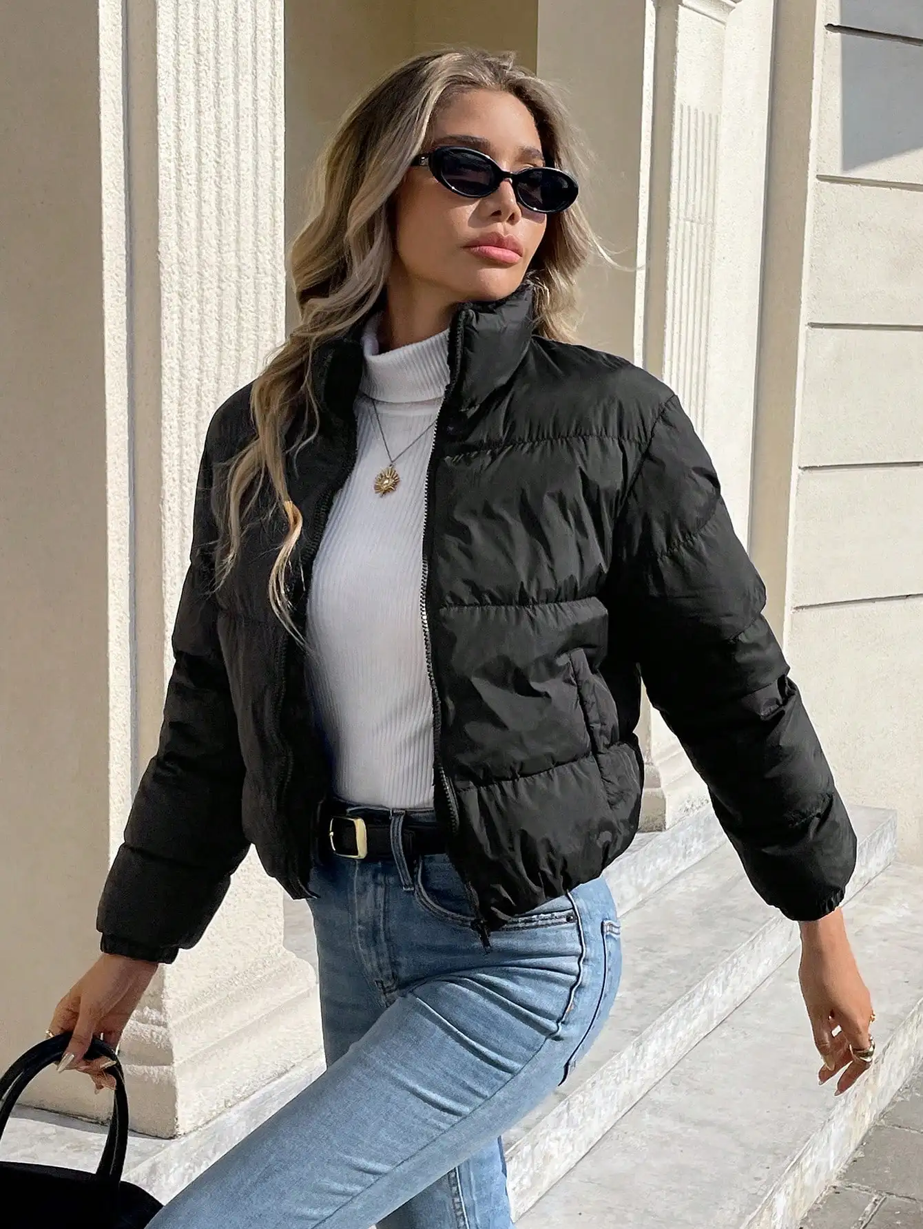 

Women's Solid Color Zip-Up Short Padded Padded Coat