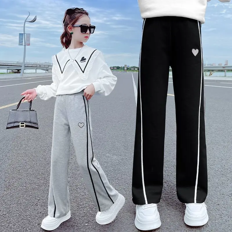 Girls Long Pants 2026 Spring Autumn Fashion Wide Leg Casual Loose Straight Trousers for Kids