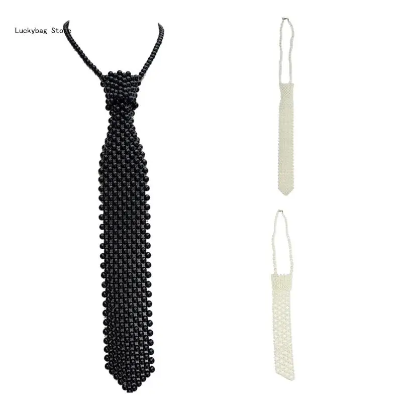 

Women Necktie Sparkling Pearl Tie Adjustable Neck Ties Formal Neck Decor