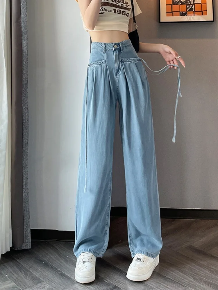 New Wide Leg Straight Jeans Women Boyfriend Baggy High Waist Full Length Denim Pants 2023