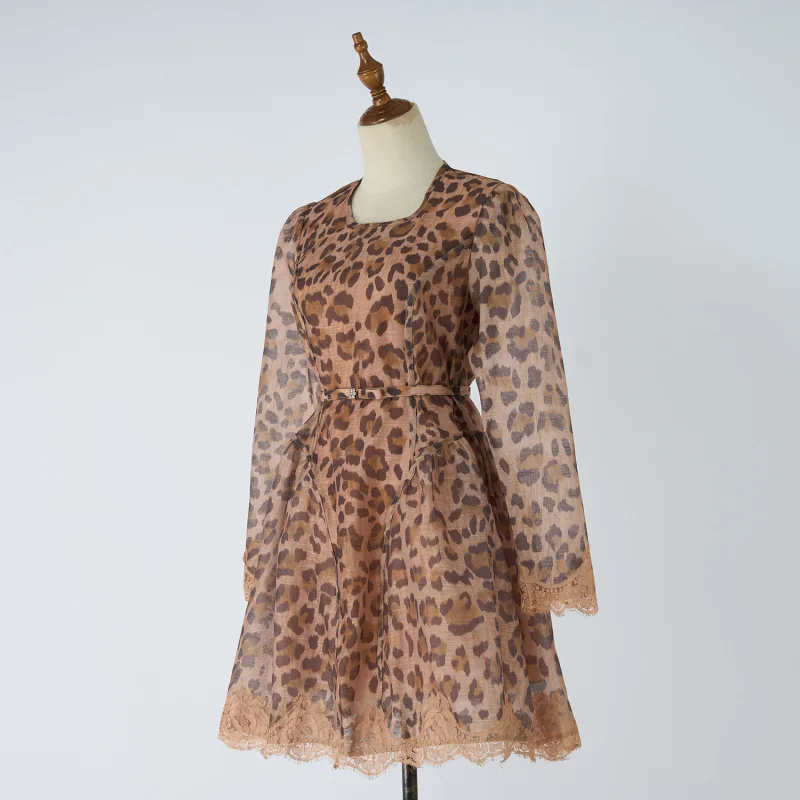 2025 تصميم أسترالي جديد طباعة الإحساس الحرير الكتان الخصر Cinching Dr High الخصر الشارع Sle طويل Sve Thiened Autu...