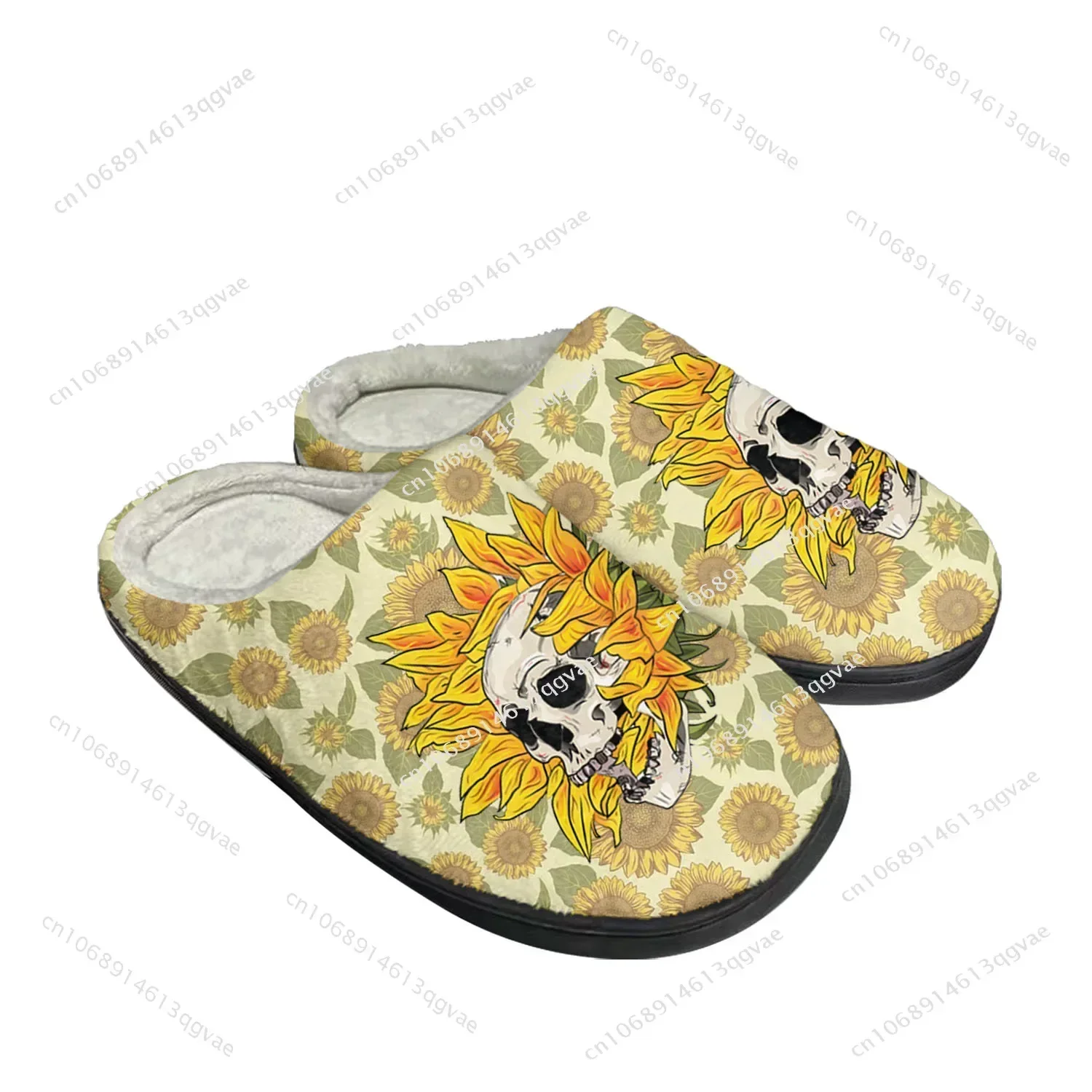 

Sunflower Skull Home Cotton Slippers Mens Womens Plush Bedroom Casual Keep Warm Shoe Customized Thermal Slipper