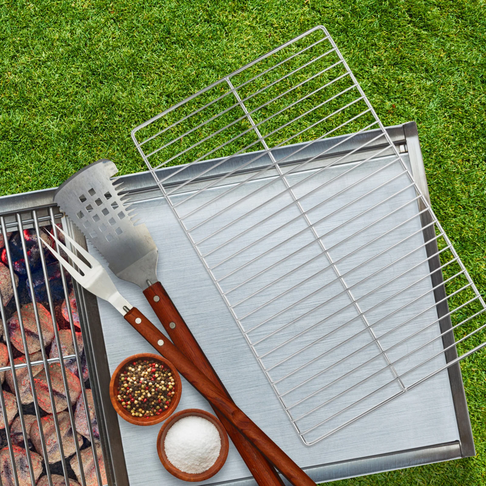 

1pc Stainless Steel Bbq Grill Mesh Heavy Duty Cooking Grid For Outdoor Barbecue Prevents Food Falling Multi-Purpose Grill Net